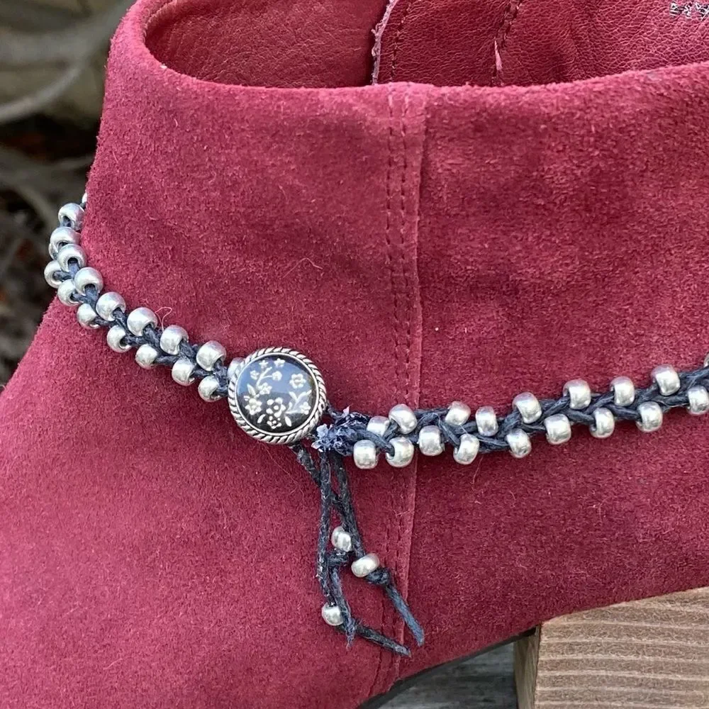 New Hand Made Western Black & Silver Circle Boot Charm or Double Wrap Bracelet